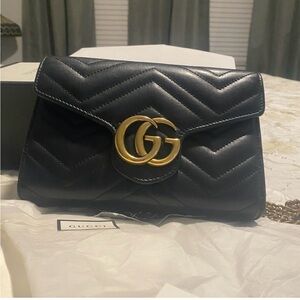 Gucci Black Quilted Clutch with Gold GG Logo